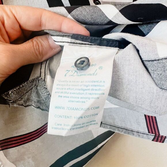 7Diamonds Black White Red Plaid Short Sleeve Collar Button Down Size XL - Picture 5 of 6